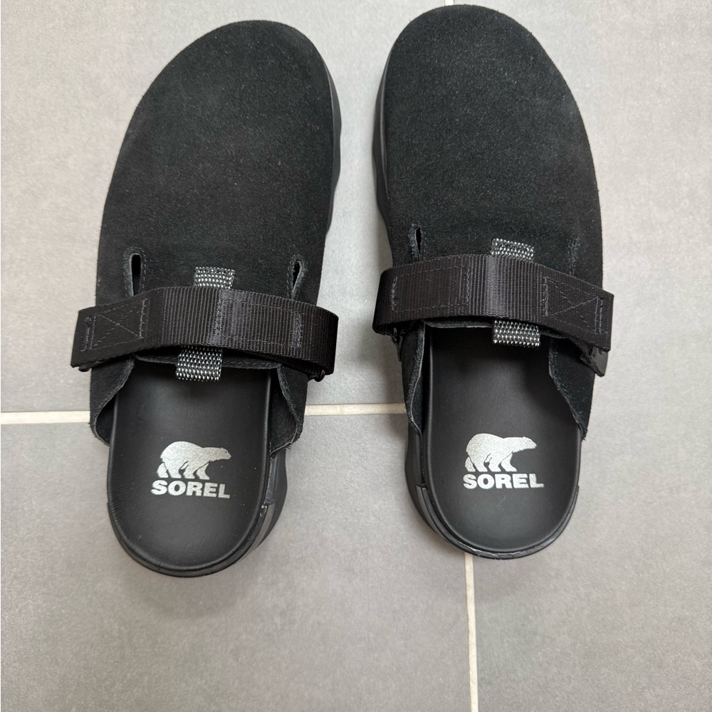 Sorel Black Suede Women's Clog Mules with Adjustable Strap
